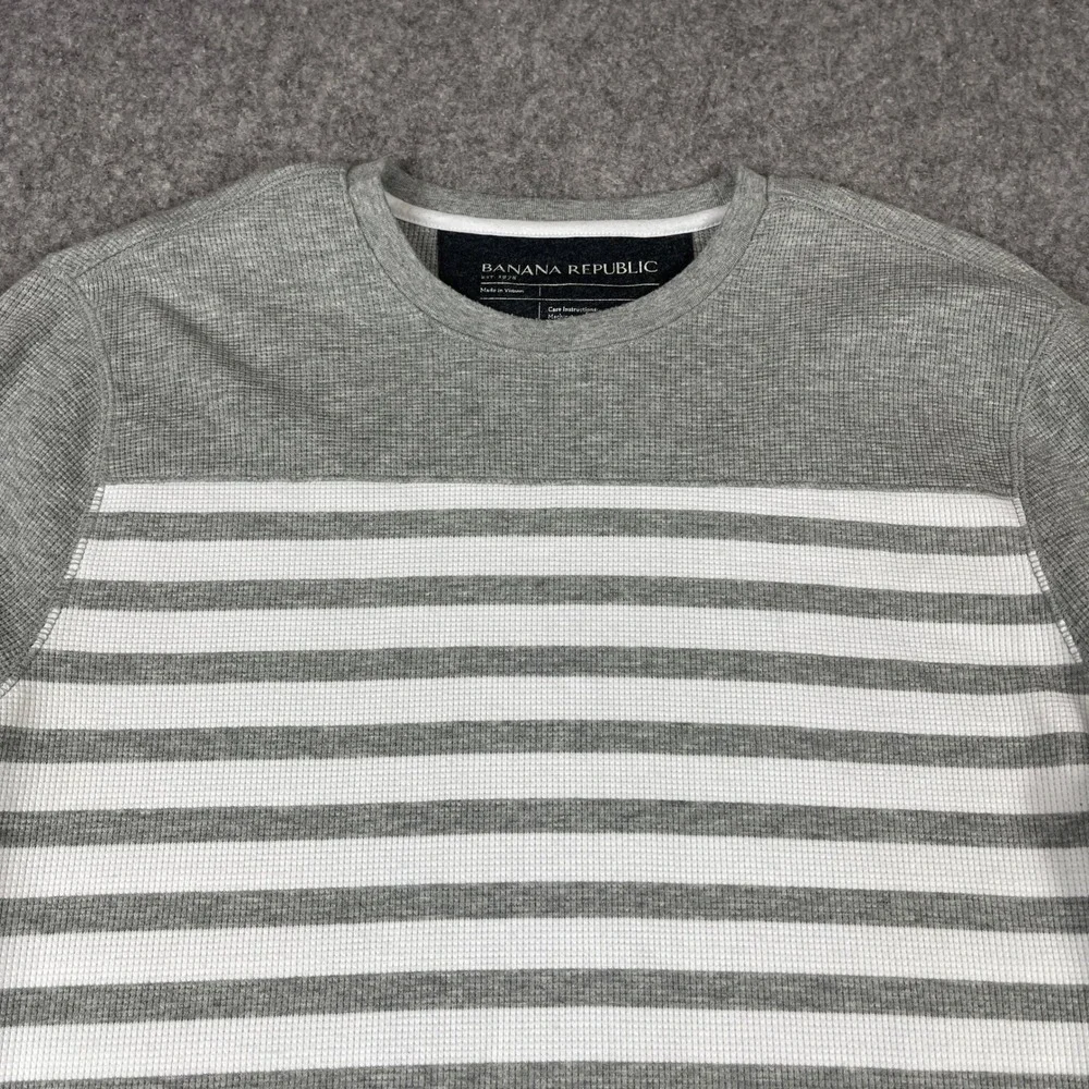 Banana Republic Waffle Knit Thermal Shirt Mens Large Grey White Striped